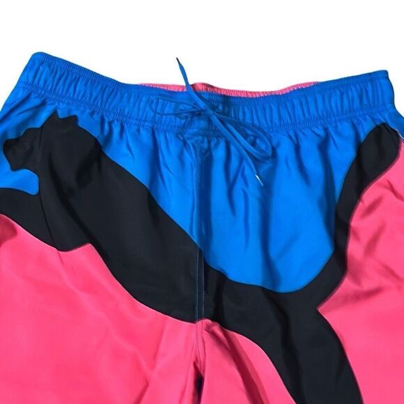 Puma logo swim trunks pink blue 8” inseam L - Picture 2 of 8